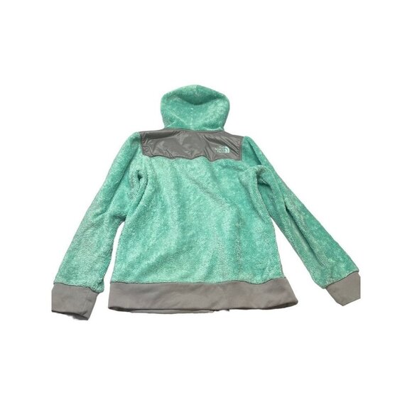 North Face Jacket Girls Large (14/16)  Light Green Gray Hooded Zip Fuzzy Fleece - Picture 3 of 13